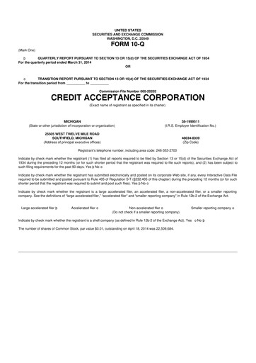 Miniature Credit Acceptance
 10-Q Rapport trimestriel 2014 