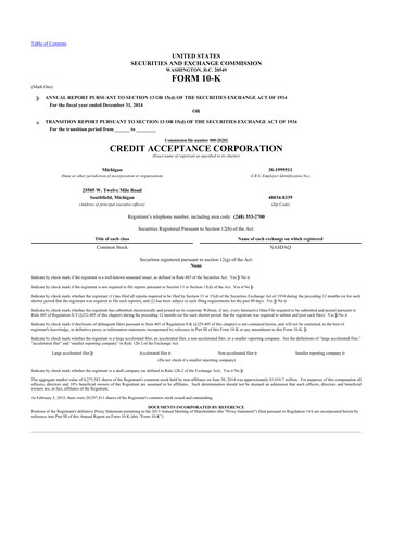 Thumbnail Credit Acceptance
 10-K Annual Report 2014