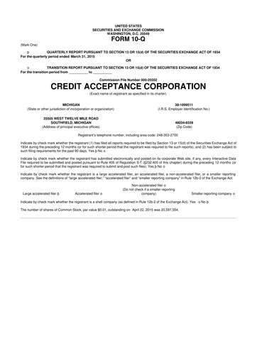 Miniature Credit Acceptance
 10-Q Rapport trimestriel 2015 