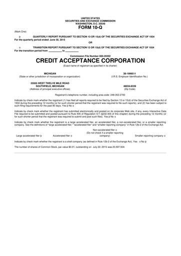 Miniature Credit Acceptance
 10-Q Rapport trimestriel 2015 