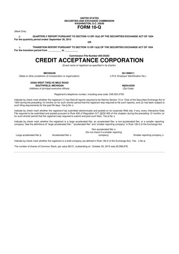 Miniature Credit Acceptance
 10-Q Rapport trimestriel 2015 