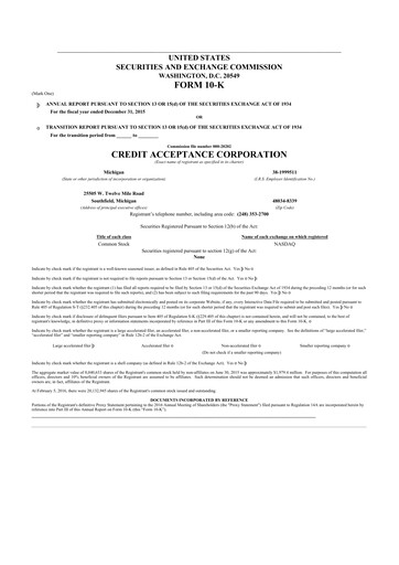 Thumbnail Credit Acceptance
 10-K Annual Report 2015