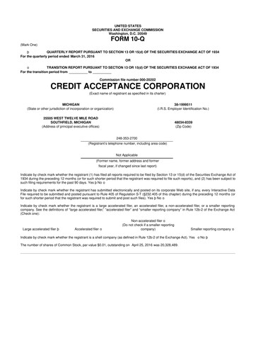 Miniature Credit Acceptance
 10-Q Rapport trimestriel 2016 