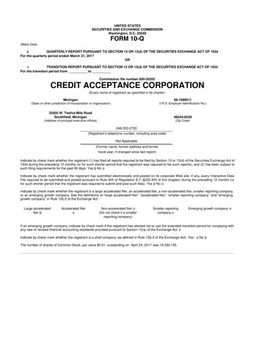 Miniature Credit Acceptance
 10-Q Rapport trimestriel 2017 