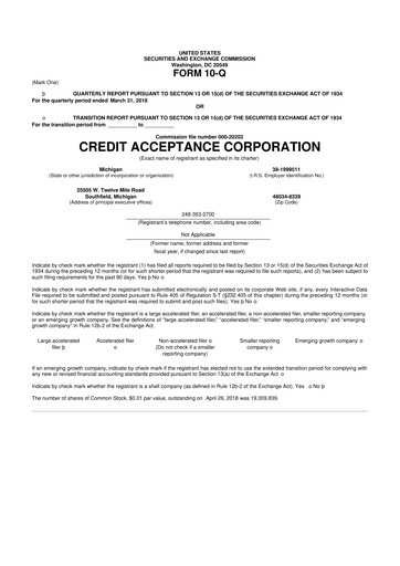 Miniature Credit Acceptance
 10-Q Rapport trimestriel 2018 