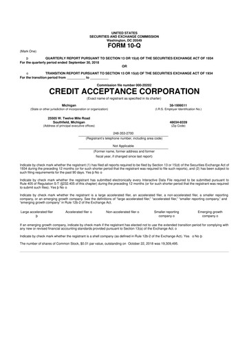 Miniature Credit Acceptance
 10-Q Rapport trimestriel 2018 