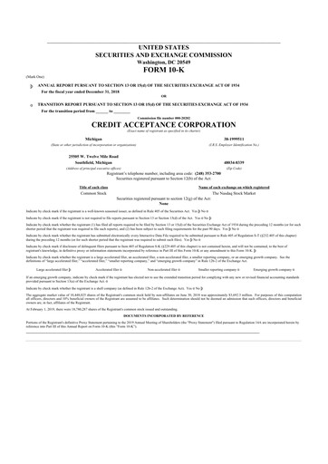 Thumbnail Credit Acceptance
 10-K Annual Report 2018