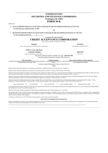 Thumbnail Credit Acceptance
 10-K Annual Report 2019