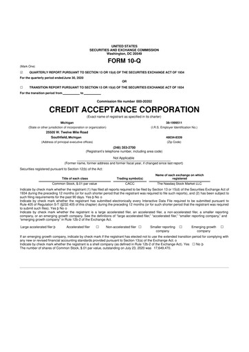 Miniature Credit Acceptance
 10-Q Rapport trimestriel 2020 