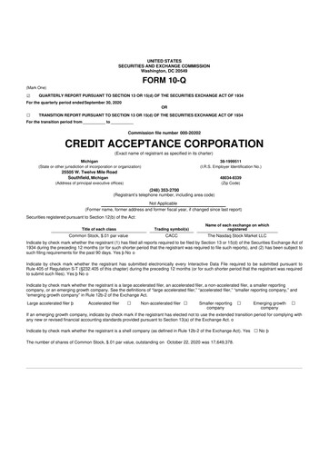 Miniature Credit Acceptance
 10-Q Rapport trimestriel 2020 