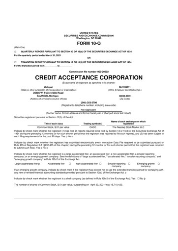 Miniature Credit Acceptance
 10-Q Rapport trimestriel 2021 