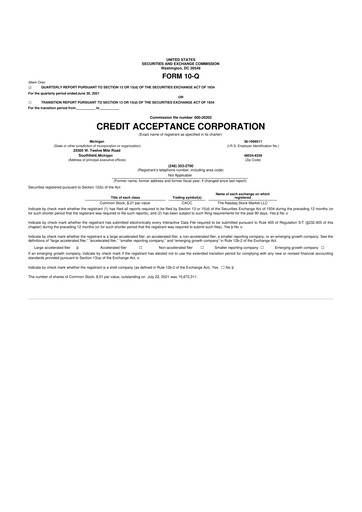 Miniature Credit Acceptance
 10-Q Rapport trimestriel 2021 