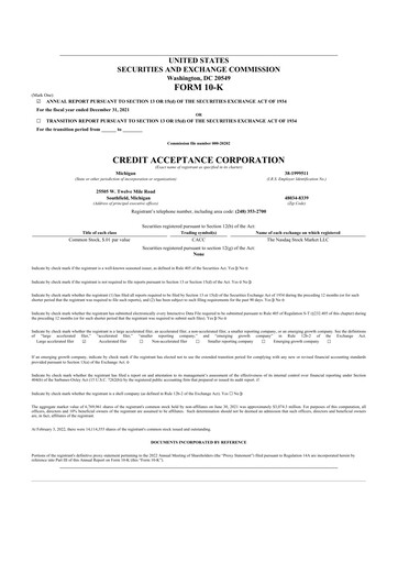 Thumbnail Credit Acceptance
 10-K Annual Report 2021