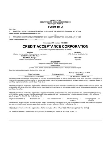 Miniature Credit Acceptance
 10-Q Rapport trimestriel 2022 