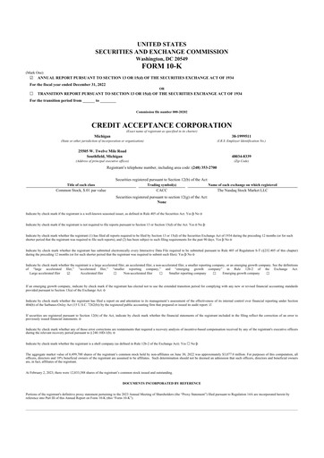 Thumbnail Credit Acceptance
 10-K Annual Report 2022