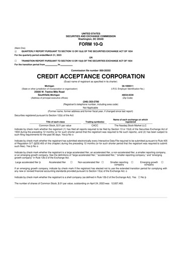 Miniature Credit Acceptance
 10-Q Rapport trimestriel 2023 