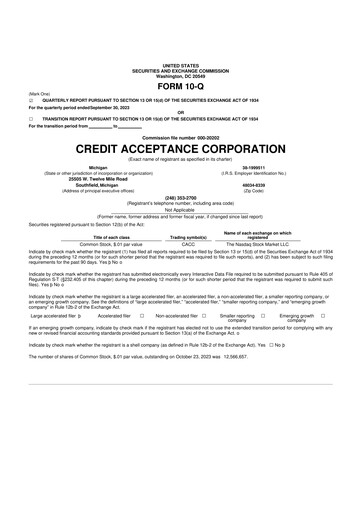 Miniature Credit Acceptance
 10-Q Rapport trimestriel 2023 