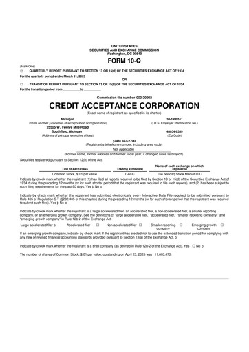 Miniature Credit Acceptance
 10-Q Rapport trimestriel 2025 