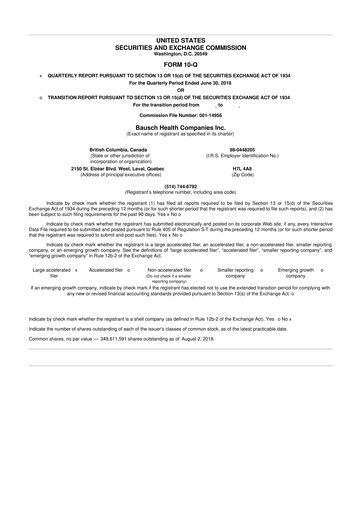 Miniature Bausch Health
 10-Q Rapport trimestriel 2018 