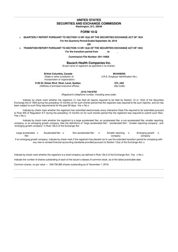 Miniature Bausch Health
 10-Q Rapport trimestriel 2018 