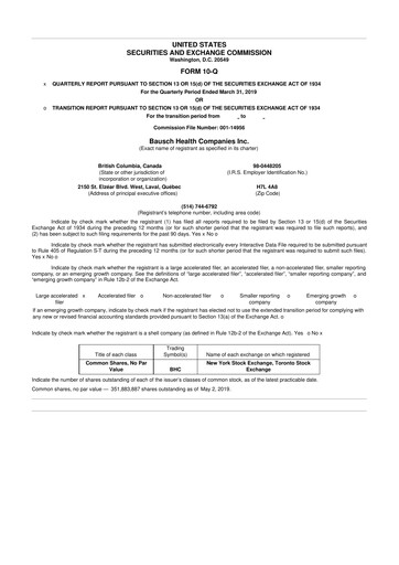 Miniature Bausch Health
 10-Q Rapport trimestriel 2019 