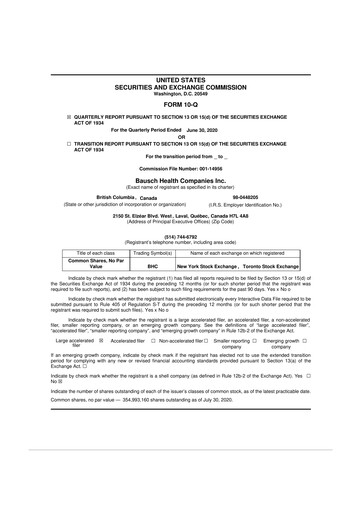 Miniature Bausch Health
 10-Q Rapport trimestriel 2020 