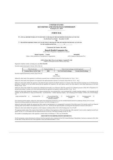 Vorschaubild Bausch Health
 10-K Jahresbericht 2021