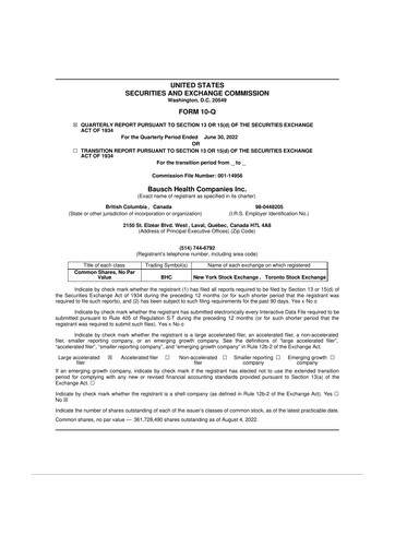 Miniature Bausch Health
 10-Q Rapport trimestriel 2022 