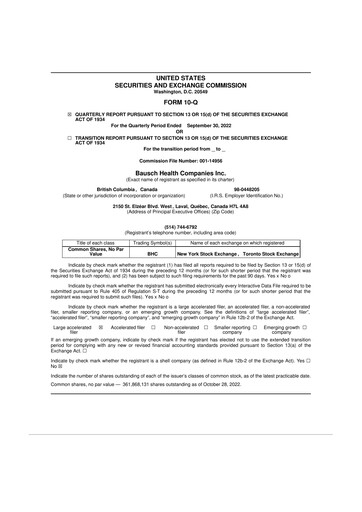 Miniature Bausch Health
 10-Q Rapport trimestriel 2022 