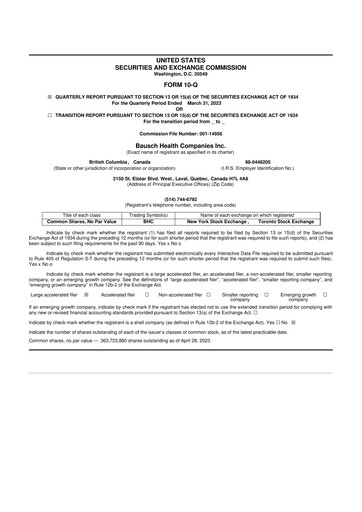 Miniature Bausch Health
 10-Q Rapport trimestriel 2023 