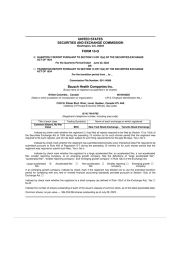 Miniature Bausch Health
 10-Q Rapport trimestriel 2023 