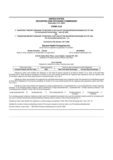 Miniature Bausch Health
 10-Q Rapport trimestriel 2025 