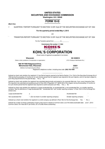 Thumbnail Kohl's
 10-Q Quarterly Report FY2013 