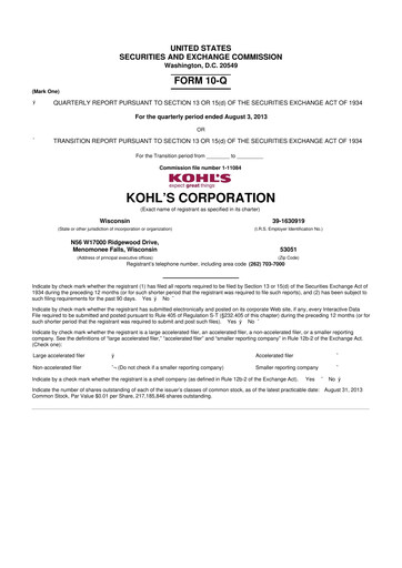 Thumbnail Kohl's
 10-Q Quarterly Report FY2013 