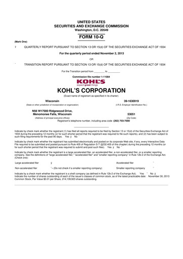 Thumbnail Kohl's
 10-Q Quarterly Report FY2013 
