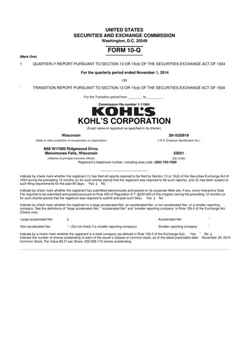 Thumbnail Kohl's
 10-Q Quarterly Report FY2014 