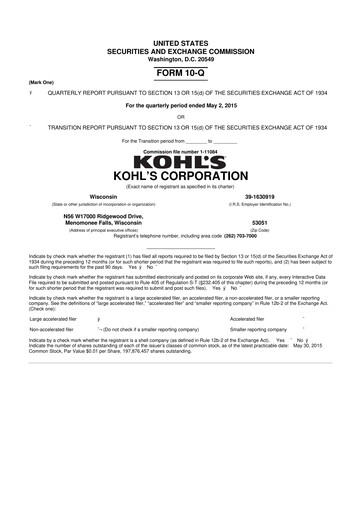 Thumbnail Kohl's
 10-Q Quarterly Report FY2015 