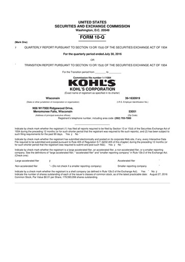 Thumbnail Kohl's
 10-Q Quarterly Report FY2016 