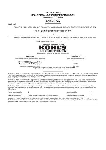 Thumbnail Kohl's
 10-Q Quarterly Report FY2016 