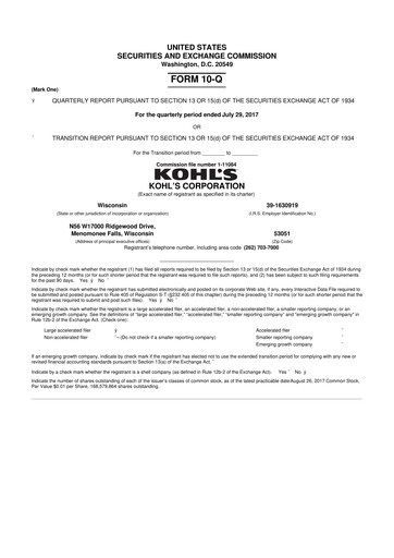 Thumbnail Kohl's
 10-Q Quarterly Report FY2017 