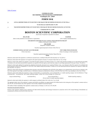 Thumbnail Boston Scientific 10-K Annual Report 2011