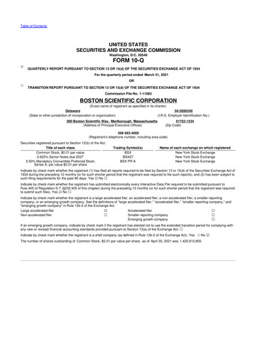 Vorschaubild Boston Scientific 10-Q Quartalsbericht 2021 