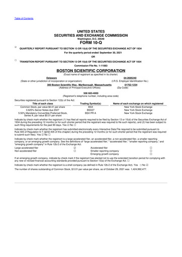 Vorschaubild Boston Scientific 10-Q Quartalsbericht 2021 