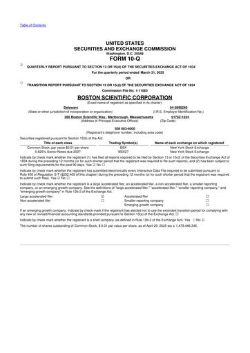 Vorschaubild Boston Scientific 10-Q Quartalsbericht  