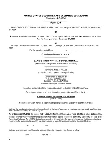 Vorschaubild Sapiens International Corporation 20-F Jahresbericht 