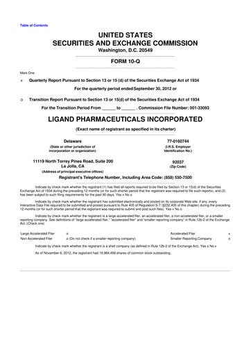 Thumbnail Ligand Pharmaceuticals 10-Q Quarterly Report FY2012 