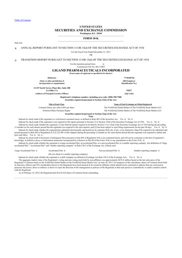 Thumbnail Ligand Pharmaceuticals 10-K Annual Report 2013