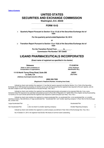 Thumbnail Ligand Pharmaceuticals 10-Q Quarterly Report FY2014 