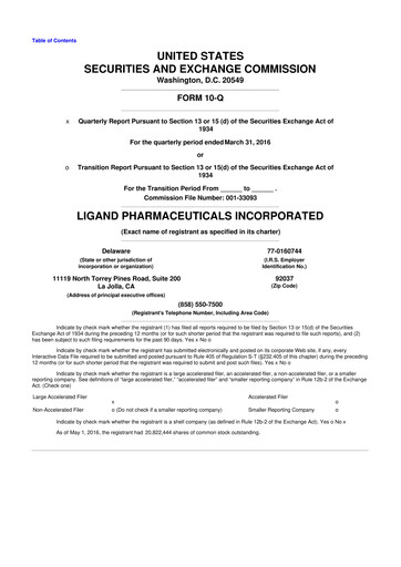 Thumbnail Ligand Pharmaceuticals 10-Q Quarterly Report FY2016 