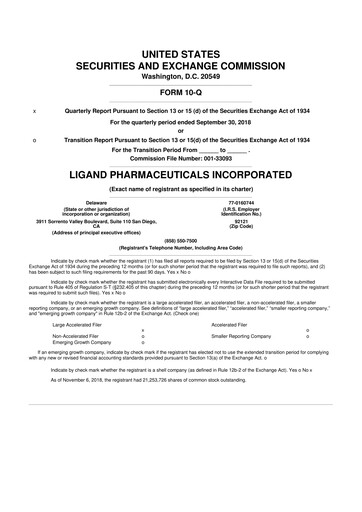 Thumbnail Ligand Pharmaceuticals 10-Q Quarterly Report FY2018 
